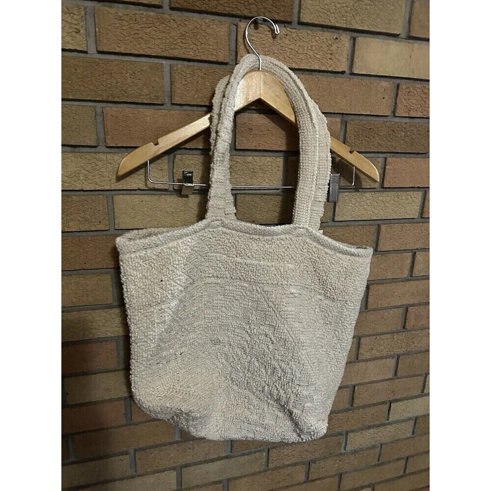 NWT Anthropologie Raj Cotton Woven Carpet Large Tote Shopping Bag Cream